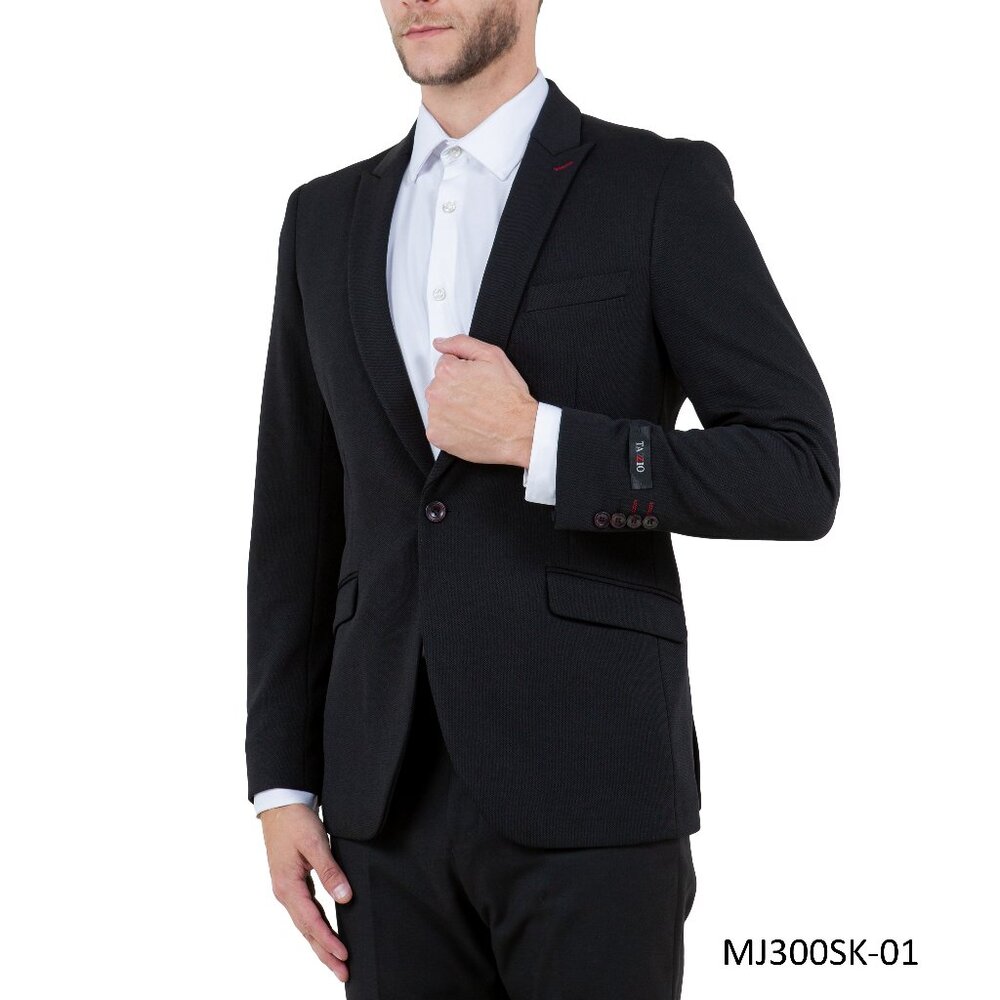 Solid Black Knit Peak Lapel Skinny Fit Men's Jacket